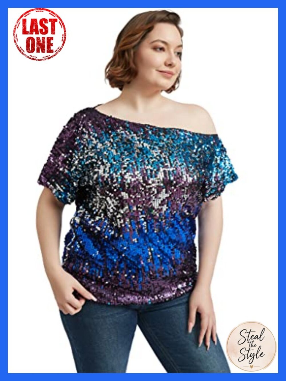 Plus Size Sequin One Shoulder Short Sleeve Party Club Top